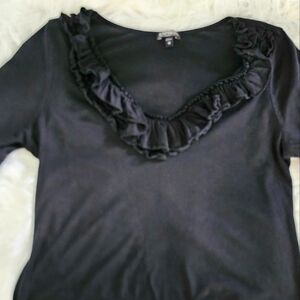 Women's Express Dreamweight Cotton Blouse with Ruffle Collar, Black, M